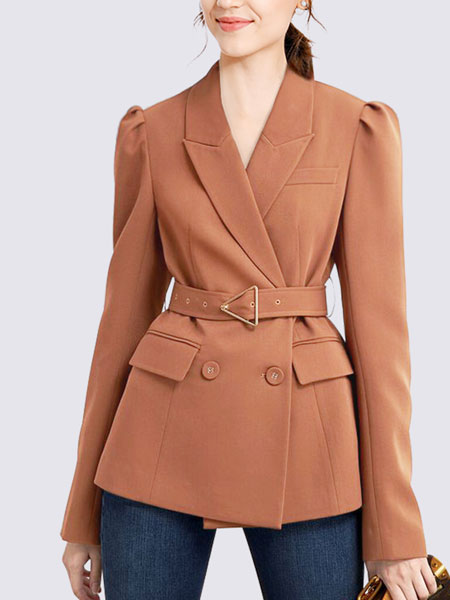 玛依尔女装品牌2021冬季系腰带卡其色外套