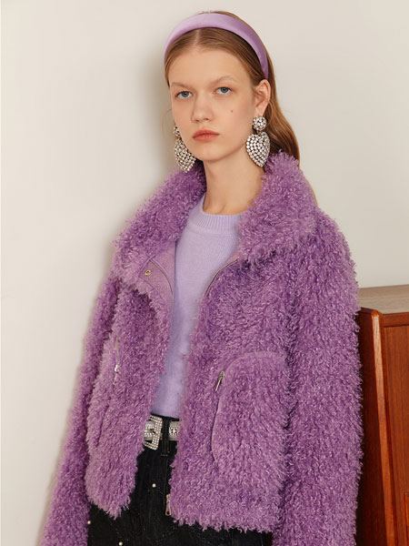 摩萨克女装品牌2021冬季紫色短款外套