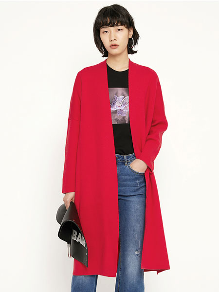 真我永恒女装品牌2021秋冬红色中长款呢子大衣