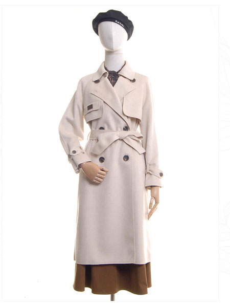 邦珈女装品牌2021冬季系腰带长款风衣