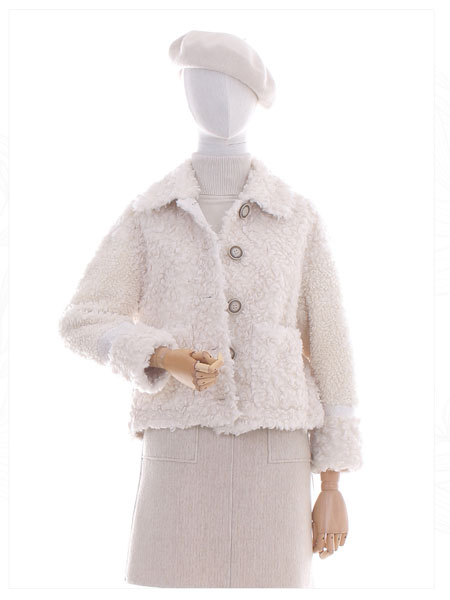 邦珈女装品牌2021冬季短款羊羔毛外套