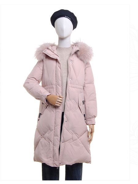 邦珈女装品牌2021冬季毛领中长款保暖羽绒服