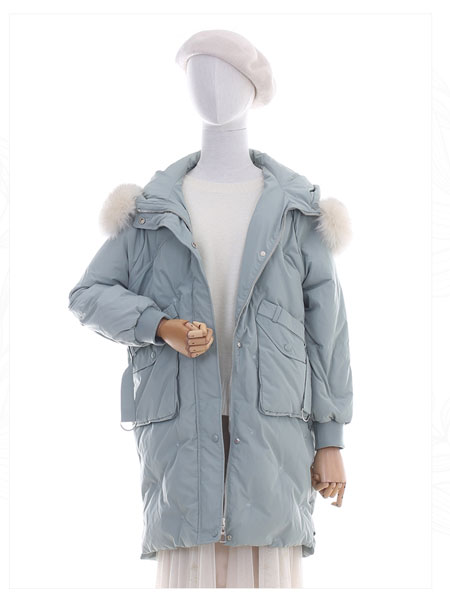 邦珈女装品牌2021冬季毛领中长款保暖羽绒服