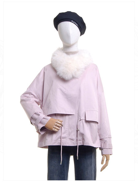邦珈女装品牌2021冬季毛领短款舒适棉服