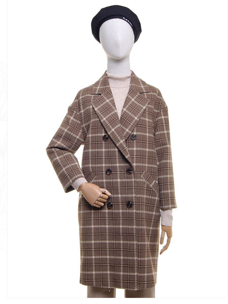 邦珈女装品牌2021冬季格子长款舒适大衣