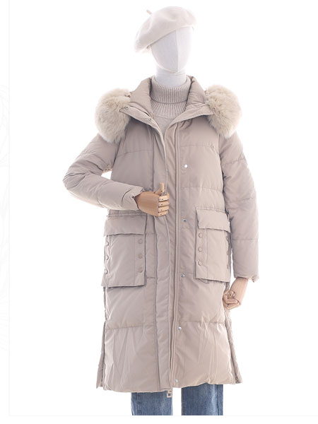 邦珈女装品牌2021冬季毛领H版型保暖羽绒服