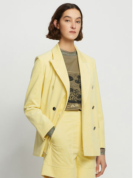 Carven卡纷女装品牌2021冬季黄色时尚气质西服套装