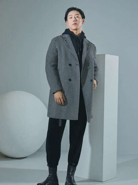 汉朴男装品牌2021冬季格子气质韩版大衣