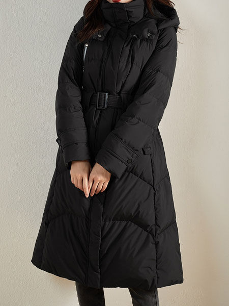 娅丽达女装品牌2021秋冬系腰带长款保暖羽绒服