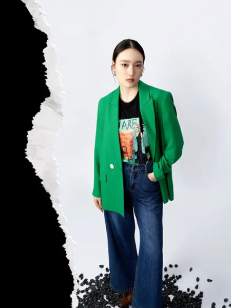 名实女装品牌2022春季韩版绿色宽松外套