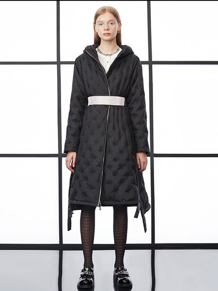 DKNY唐可娜兒女裝品牌2021冬季系腰帶長款羽絨服