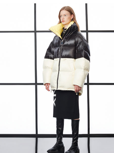 DKNY唐可娜儿女装品牌2021冬季宽松拼接羽绒服