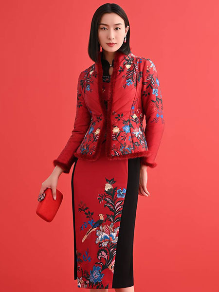 古色SUSSI女装品牌2022春季喜庆红色时尚套装
