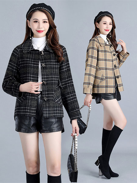 柏维娅女装品牌2021冬季短款韩版时尚呢子大衣