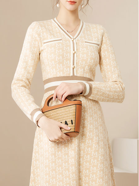 洛诗琳女装品牌2022春季系腰带气质时尚连衣裙