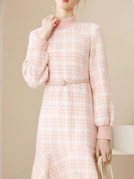 洛诗琳女装品牌2022春季系腰带时尚连衣裙