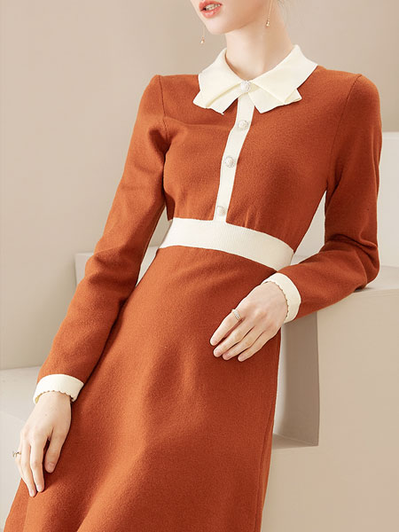 洛诗琳女装品牌2022春季收腰气质时尚连衣裙