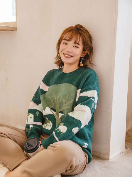 msshe女装品牌2021冬季刺绣复古甜美毛衣