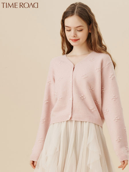 汤米诺女装品牌2021冬季甜美短款针织开衫