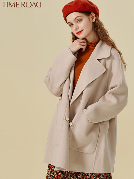 汤米诺女装品牌2021冬季小翻领中长款宽松呢子外套