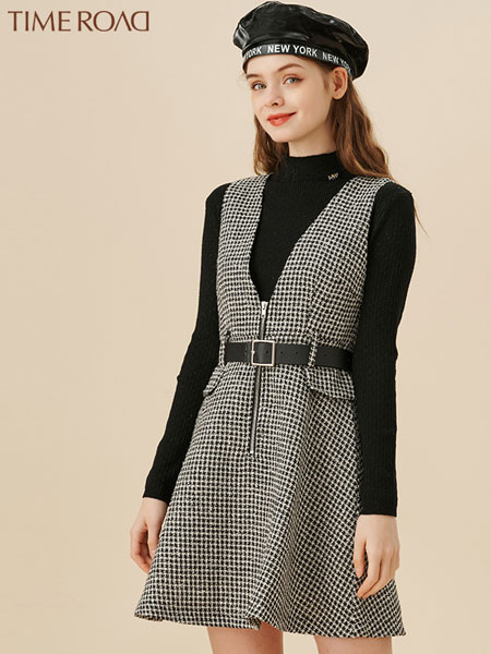 汤米诺女装品牌2021冬季系腰带短款气质连衣裙