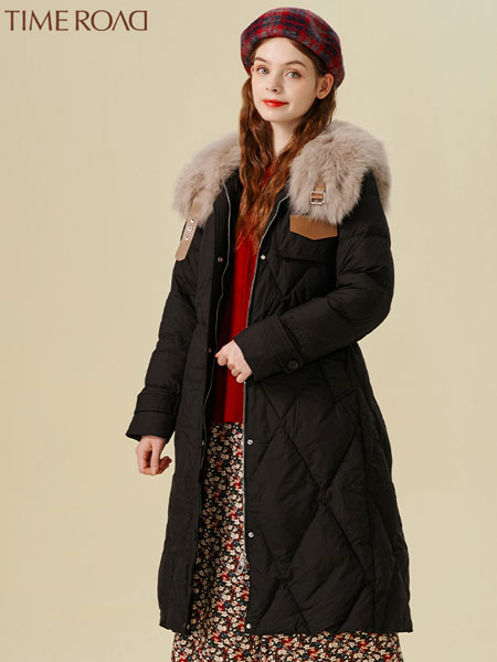 汤米诺女装品牌2021冬季毛领中长款棉服