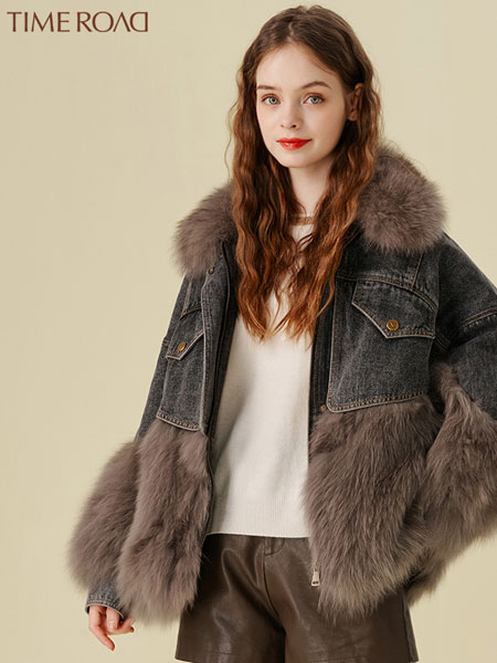 汤米诺女装品牌2021冬季毛领皮草拼接棉服