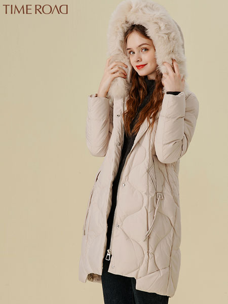 汤米诺女装品牌2021冬季毛领中长款时尚羽绒服