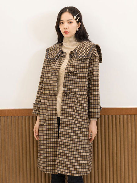 芭依璐女装品牌2021冬季韩版长款格子大衣