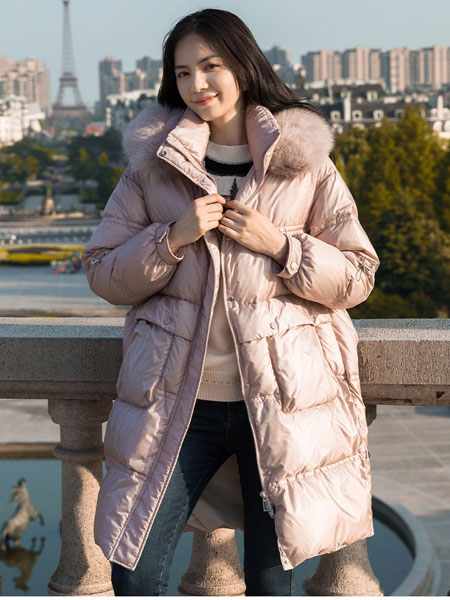 芭依璐女装品牌2021冬季毛领中长款气质保暖羽绒服