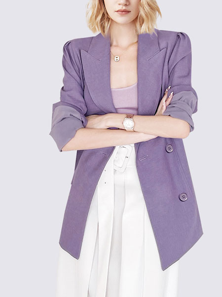玛依尔女装品牌2022春季紫色气质通勤西服外套