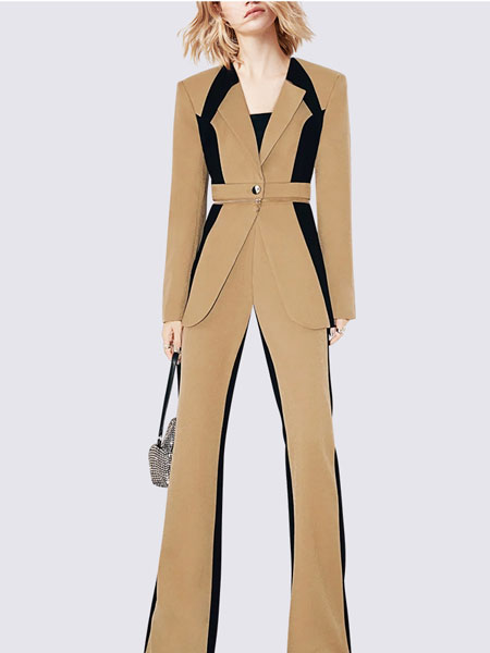 玛依尔女装品牌2022春季系腰带气质撞色套装