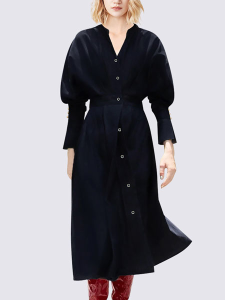 玛依尔女装品牌2022春季长款时髦连衣裙