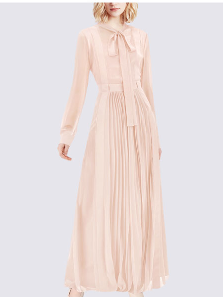 玛依尔女装品牌2022春季收腰甜美长款连衣裙