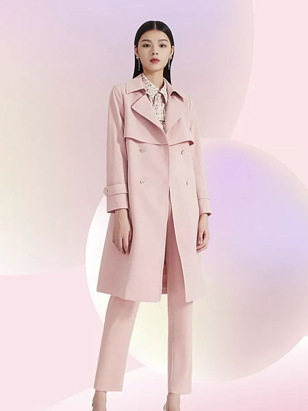 珞娜女装品牌2022春季甜美中长款气质风衣