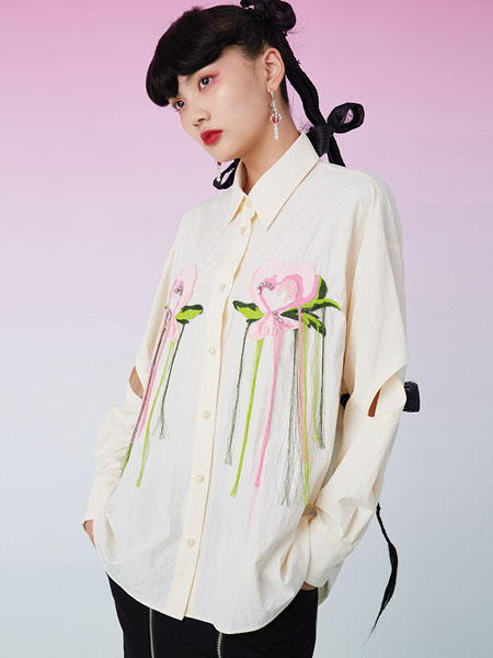 密扇女装品牌2022春季刺绣甜美衬衫