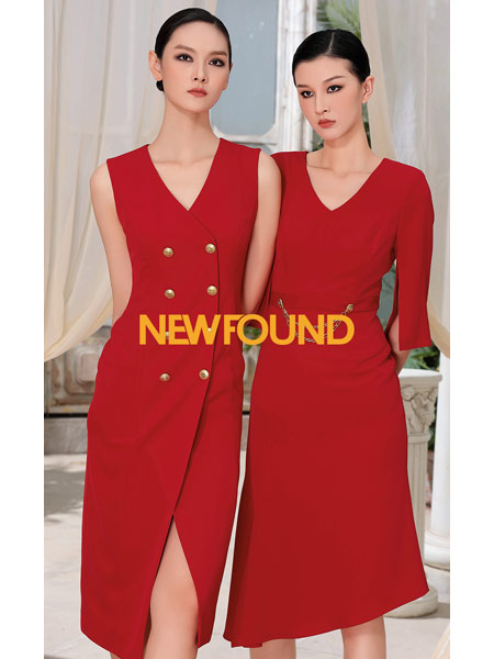 纽方女装品牌2022春季红色OL优雅无袖中长款连衣裙