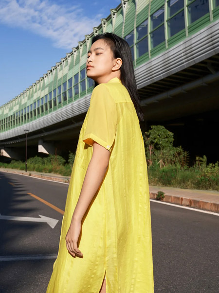 ORIGIN 安瑞井女装品牌2022春夏纯色黄色日系慵懒风小清新连衣裙