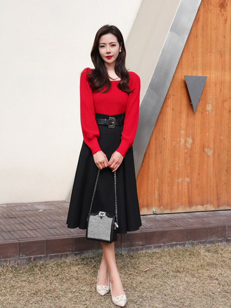 约布女装品牌2022春夏红色新年韩版淑女气质针织衫