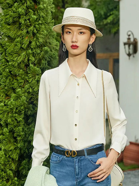 曼诺比菲女装品牌2022春夏纯色白色韩版快时尚百搭衬衫