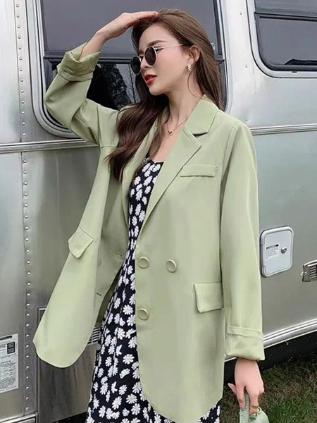 怦然心动女装品牌2022春夏纯色绿色韩版快时尚小清新商务外套