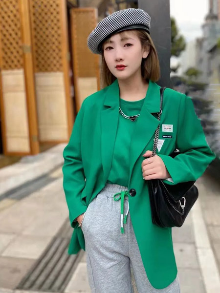范色女装品牌2022春夏纯色绿色韩版快时尚通勤风外套