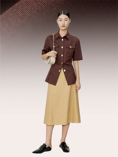 玛丝菲尔女装品牌2022春夏褐色韩版快时尚通勤风文艺范百搭中袖收腰衬衫