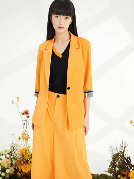 印象草原女裝品牌2022春夏純色橘色韓版快時尚商務通勤風職業裝