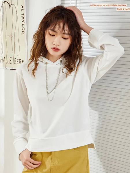 Abun女装品牌2022春夏纯色白色韩版快时尚短款卫衣
