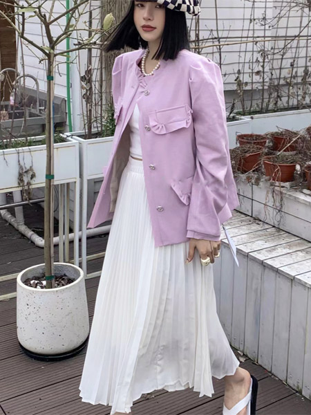 尚舍女装品牌2022春夏紫色日系淑女通勤风商务小香风OVERSIZE外套