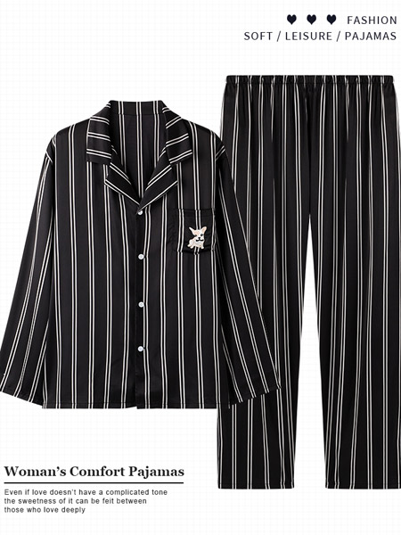 俞兆林内衣品牌2022春夏黑色复古时尚个性简约舒适透气成熟休闲翻领衬衫条纹家居服套装