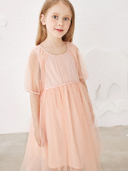 加比瑞童装品牌2022春夏韩版公主森系欧根纱复古气质款女童休闲短袖公主裙中大童连衣裙蓬蓬裙