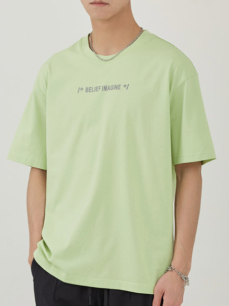 佑禾男装男装品牌2022夏季绿色纯色潮流个性时尚休闲弹力网红爆款字母印花韩版潮短袖T恤