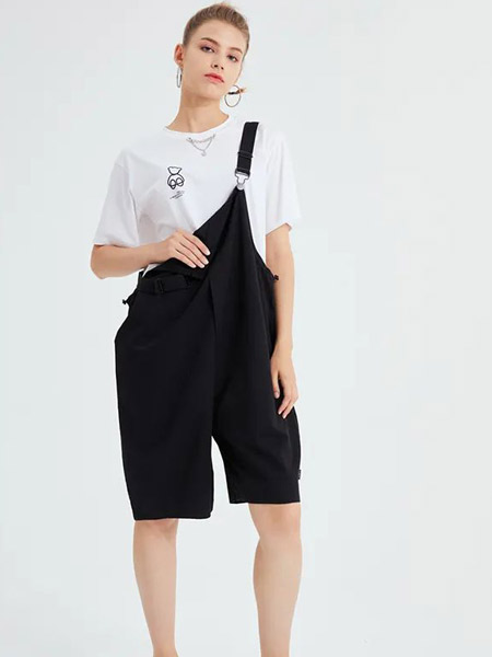 水淼SHUIMIAO女装品牌2022春夏黑色纯色日系百搭休闲原宿个性潮流宽松舒适背带裤
